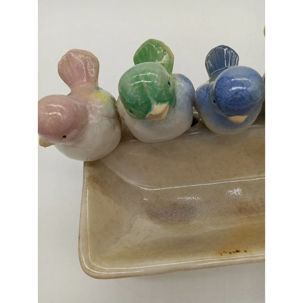 Vintage Ceramic Pottery Birds Sitting On A Feeder/Planter  Cottage Core 8